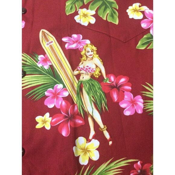 Aloha Republic Hawaiian Button Up Hula Girl Shirt Made In USA XL Short Sleeve - Picture 3 of 7